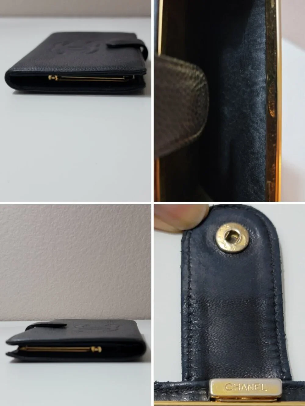 CHANEL Caviar Leather Long Wallet Kisslock Vintage Black CC Logo Made in France
